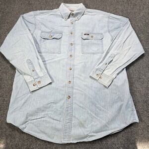 Carhartt Large Tall Mens Long Sleeve Button Up Work Shirt‎ Denim Blue Cotton